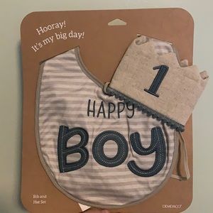 NWT Demdaco first birthday plate, hat, and bib